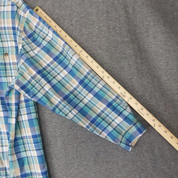 KORET WOMENS VINTAGE 90S BLUE GREEN PLAID 3/4 SLEEVE BUTTON DOWN SHIRT SIZE 20W - Picture 3 of 8